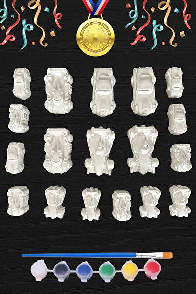 Craft3D Atölye 18 Adet  Araba  (3D)- Beton/taş/figür/büst Boyama Seti-Çocuk B...