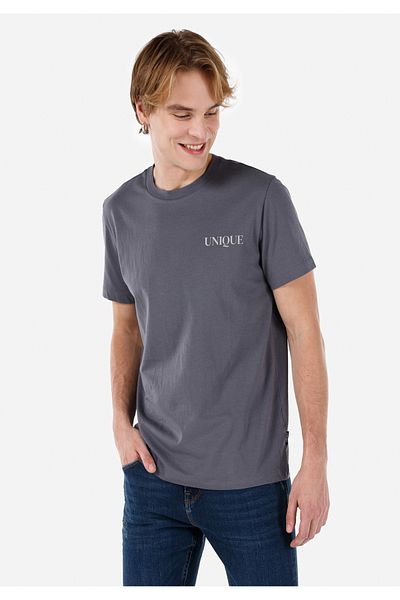 Colin's Tricou cu mânecă scurtă pentru bărbați, gri cu imprimeu, cu croiala normală, cu decolteu triplu Cl 1068142