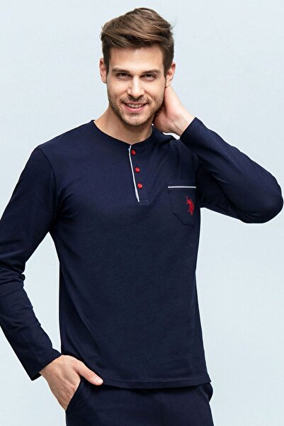 U.S. Polo Assn. 17384 بدلة بيجامة رجالية باللون الأزرق الداكن
