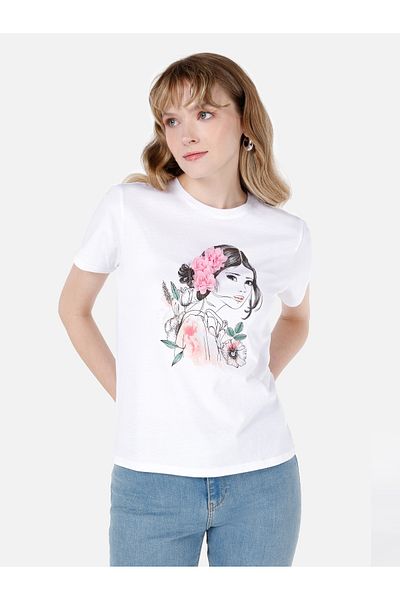 Colin's Tricou alb de damă cu mânecă scurtă