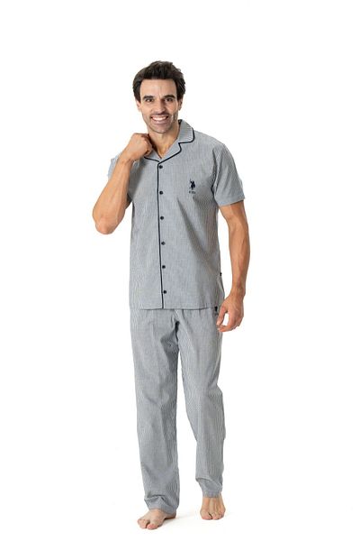 U.S. Polo Assn. US Polo Assn18808 Ανδρικό Σετ Πιτζάμα με κοντό μανίκι μπροστά-Μπλε ναυτικό
