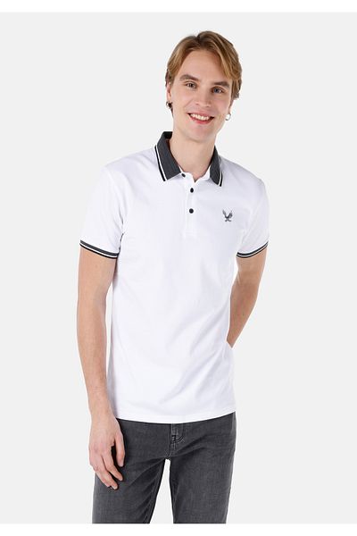 Colin's Tricou alb cu mânecă scurtă pentru bărbați, slim fit, cu gât polo