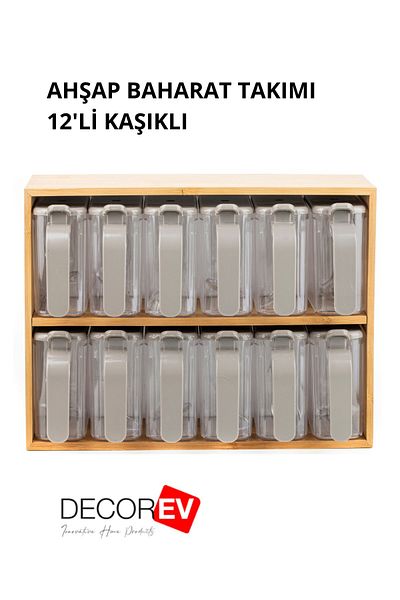 decorev 12-Piece Spice Rack Set with Bamboo Stand - Practical Storage Container with Spoon 25 Pieces