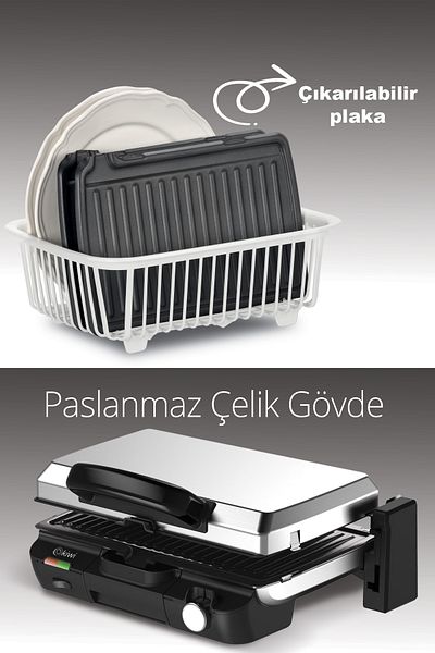Kiwi Ksm-2453 Stainless Steel Body 180 Degree Openable Removable Plate Grill and Toaster