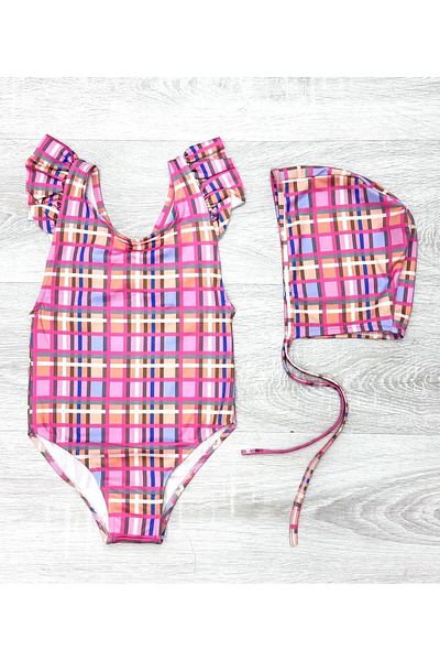 My Kids Wear Back Cross Ruffle Detailed Boned Girl's Swimsuit