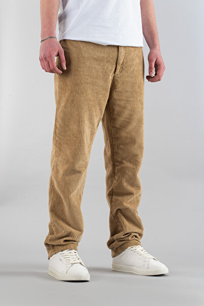 bombe Ανδρικό παντελόνι Μπεζ κοτλέ Άνετο ελαστικό παντελόνι με φερμουάρ