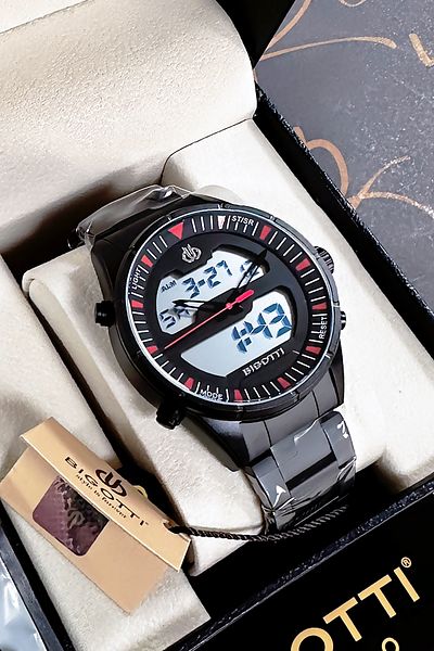 Bigotti 5 Atm Waterproof Men's Wristwatch - Black Color, Steel Band, Gift Bracelet Bme2021C4