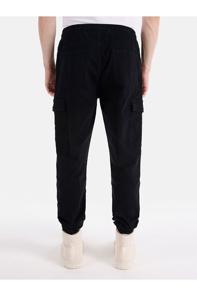 Colin's Slim Fit Mid Waist Elastic Leg Men's Black Trousers