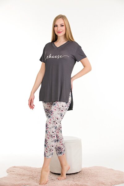 Lady Lingerie طقم بيجامة نسائي بأكمام قصيرة ورقبة على شكل حرف V - 93% قطن 7% ...