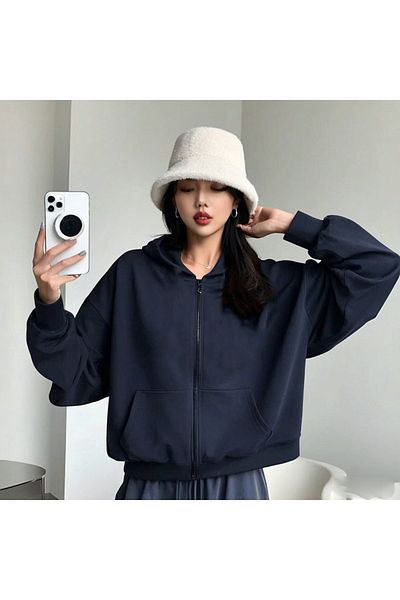 DEEPSENCE سترة بغطاء للرأس باللون الأزرق الداكن للجنسين