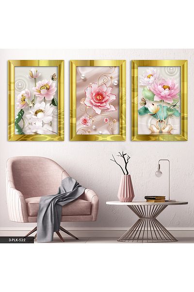Evinemoda Flori roz Aur 3 piese Masa cu oglinda din plexiglas