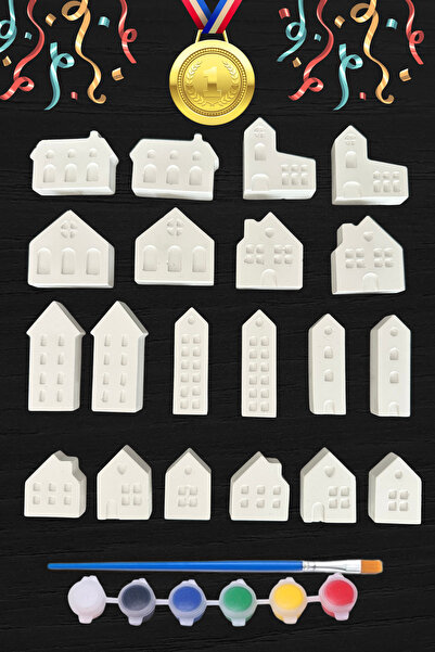 Craft3D Atölye 20 Adet Ev (3D)- Beton/taş/figür/büst Boyama Seti-Çocuk Boyama...