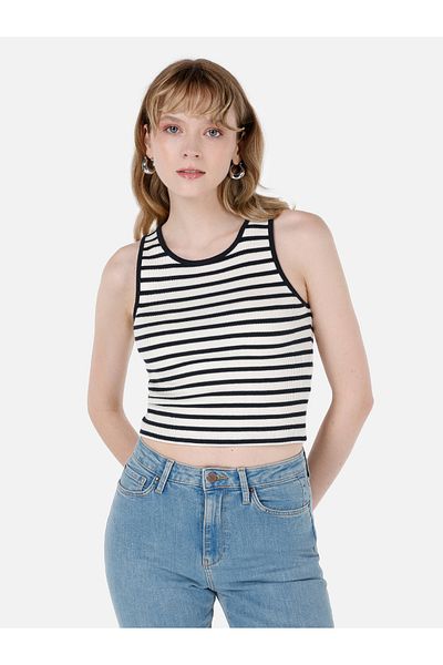 Colin's Slim Fit Striped Navy Blue Women's Undershirt