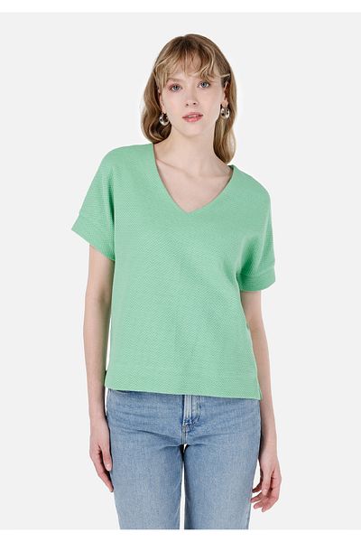 Colin's Regular Fit V-Neck Women's Green Short Sleeve T-Shirt