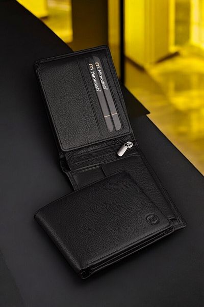 Mimodish 1St Class Workmanship Luxury Genuine Real Leather Zip-Up Medium Eye Coin Pocket Leather Men's Luxury Wallet