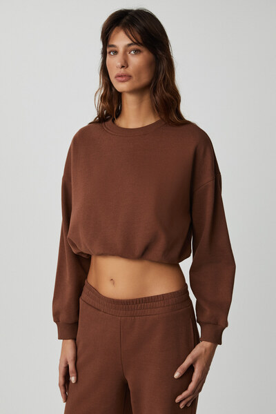 GRIMELANGE Γυναικείο μακρυμάνικο Crop Bitter Brown αθλητικό σετ Dewanna