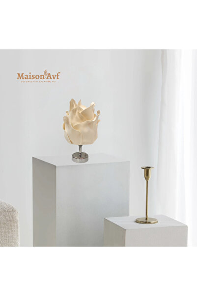 Maison Avf İnci Beyazı Bej Krem Lotus Kablosuz Masa Lambası-alt Gümüş