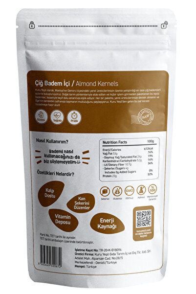 Kuru Yeşil Çiğ Badem Içi - Çiğ Badem - Yerli Badem - 250 gr