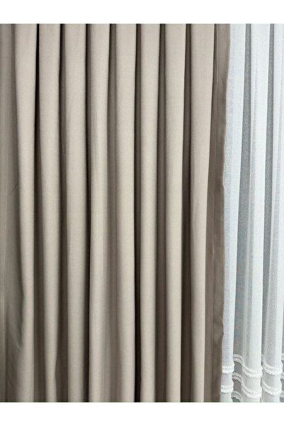 Taç Matsu Taş Rengi Pamuklu Fon Perde 1/3 Sık Pile