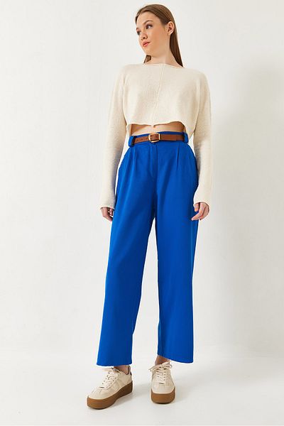 Bianco Lucci Women's Belted Thick Bridged Gabardine Trousers 3933 60251320