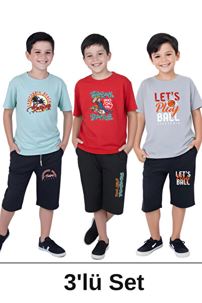 panios kids Set de 3 bucăți pentru băieți cu mânecă scurtă cu imprimeu Califo...