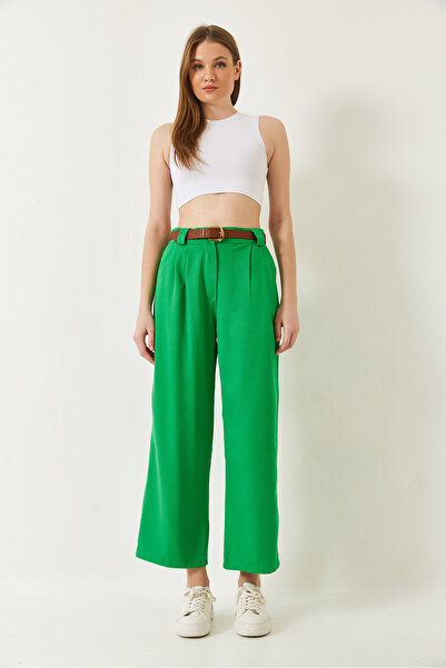 Bianco Lucci Women's Belted Thick Bridged Gabardine Trousers 3933 60251320