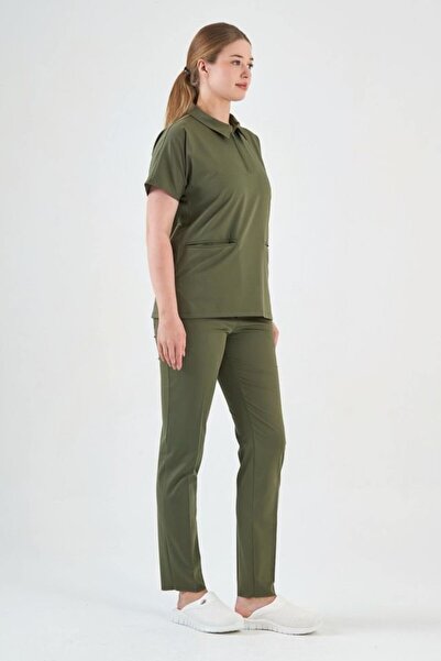 Owlet Medikal Στολή ελαστικό ύφασμα Στρατιωτικής Πράσινης Πόλο με λαιμόκοψη