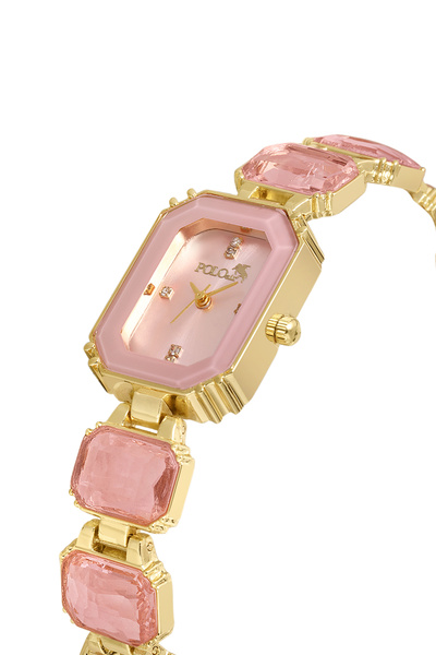 Polo Air Luxury Women's Watch with Stones Gold Pink Color Pl-1512B4X