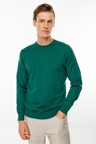 Desen Triko Ανδρικό πλεκτό πουλόβερ με λαιμόκοψη Basic Duck Green