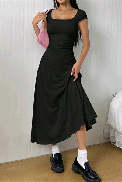 missamour Women's Summer U-Neck Gathered Oyo Dress