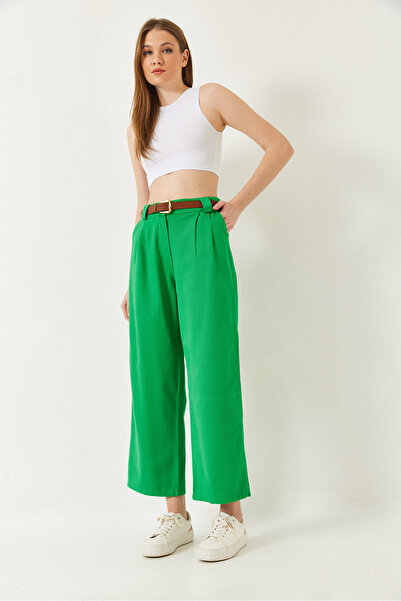 Bianco Lucci Women's Belted Thick Bridged Gabardine Trousers 3933 60251320