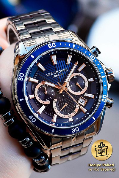 Lee Cooper Navy Blue Rose Smoked Gray Men's Wristwatch with Stopwatch and Calendar Lc07256.090