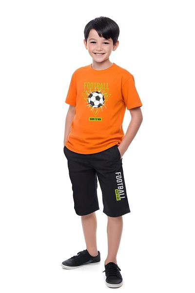 panios kids 3-Piece Never-Skater-Football Printed Boys' Short Sleeve Double Pocket Capri Bottom-Top Suit