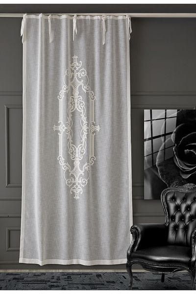 CASA NATURALE Linen Look Süzene Embroidered Panel Curtain