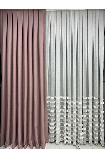Taç Matsu Dusty Rose Cotton Background Curtain 1/3 Close Pleat