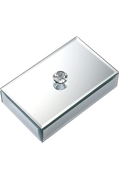 Home Zone صندوق مجوهرات مع سطح زجاجي عاكس ومقبض كريستالي لتخزين الحلي (كبير)