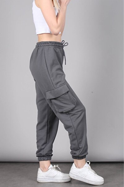 THE WHITE Pantaloni de sport pentru femei, cu buzunare cargo, culoare antraci...