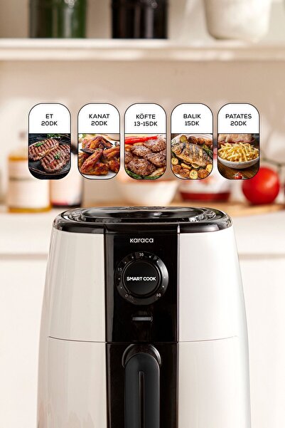 Karaca Smart Cook 60 Dakikaya Kadar Zaman Ayarlı Compact Airfryer Krem 2 Kişilik