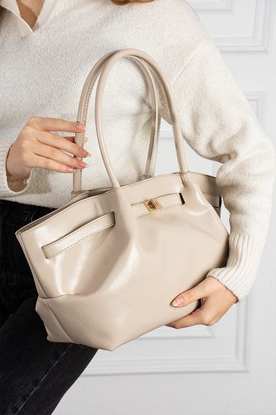 Mojeva Sahra Premium Cream Women's Hand and Shoulder Bag with Special Lock Accessories
