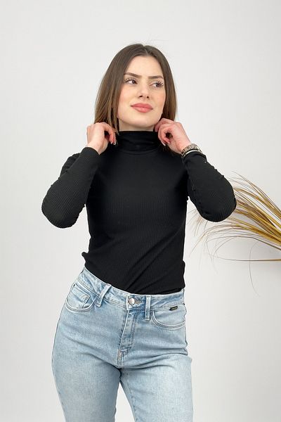 Betimoda Body de pluș pe jumătate cu gât țesut - mânecă lungă, moale, negru 1 bucată