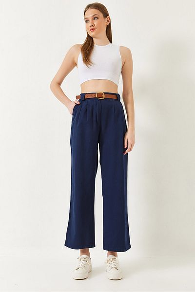 Bianco Lucci Women's Belted Thick Bridged Gabardine Trousers 3933 60251320