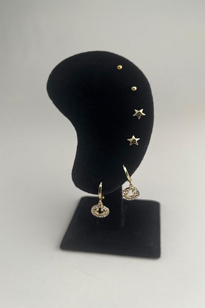Modex Triple Earrings Set with Smiling Face Figure