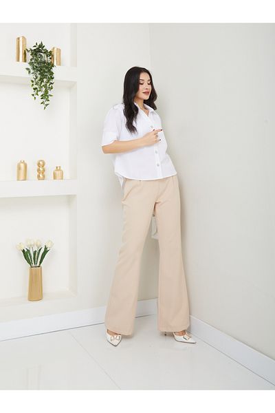 akabe Comfy Stylish Wide Leg Beige Pants