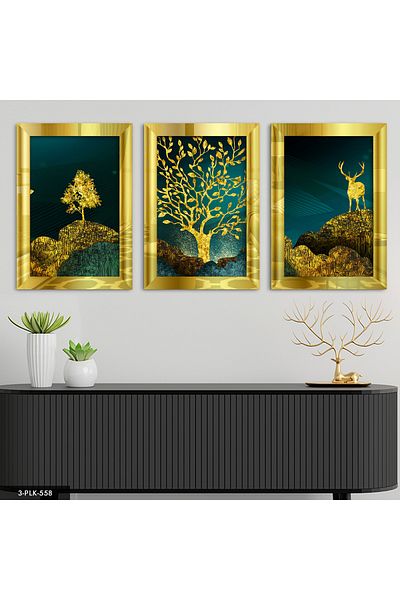 Evinemoda Pictură în oglindă din plexiglas abstract Nature Gold 3 piese