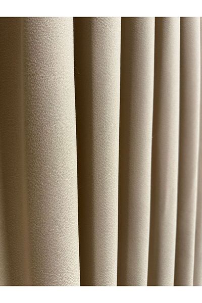 Taç Matsu Cream Cotton Background Curtain 1/3 Close Pleat