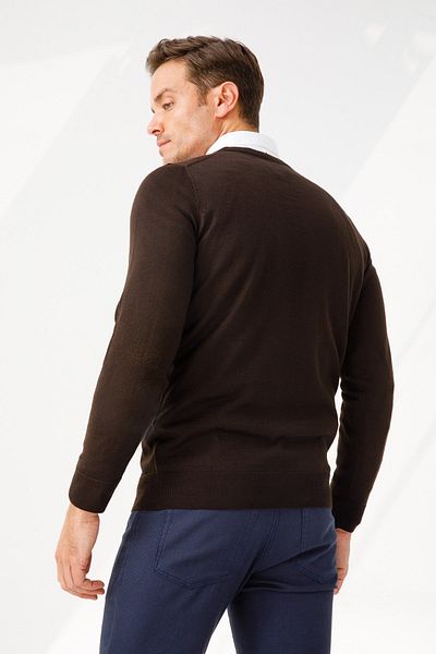 Desen Triko Ανδρικό πλεκτό πουλόβερ Basic Crew Neck Σκούρο Καφέ