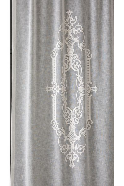 CASA NATURALE Linen Look Süzene Embroidered Panel Curtain