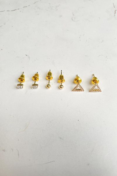 Modex Minimal Earring Set with Gold Color Triangle Figure