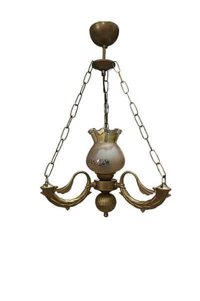 DEDE Honey Color Glass Single Riga Chandelier Antiqued with Chain