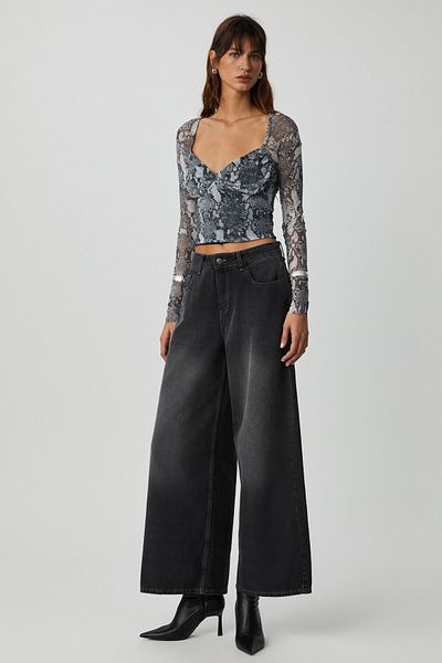 GRIMELANGE LILY Damen-Bluse aus Tüll, Netzstoff, doppellagig, herzförmiger Ausschnitt, Brustkörbchen, Schlangenmuster
